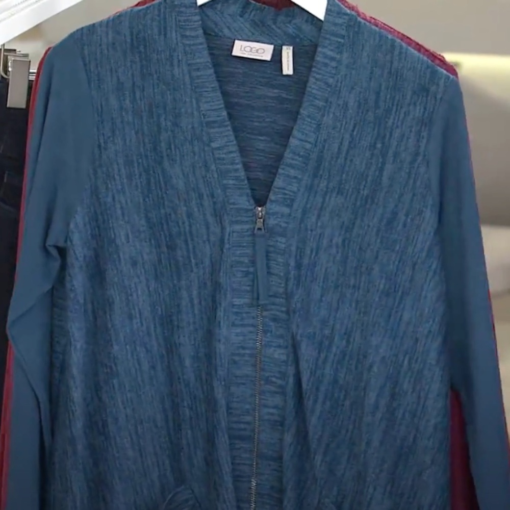 LOGO by Lori Goldstein Knit Cardigan with Faux Suede Details - Picture 2 of 15